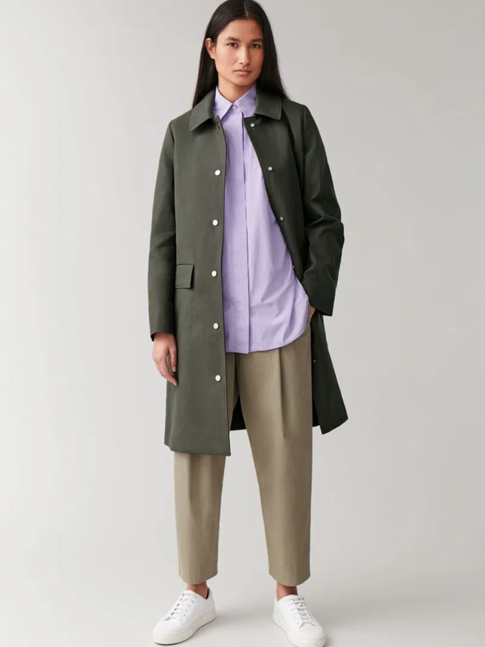 COS Olive-Style Single-Breasted Trench Coat - Picture 2 of 4